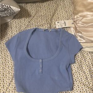 Zara Blue Fitted Buttoned Crop Top